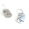 Porte-Clés de Couple "Love You" en Inox Brossé - Ensemble de Deux avec Forme de Cœur