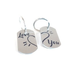 Porte-Clés de Couple "Love You" en Inox Brossé - Ensemble de Deux avec Forme de Cœur